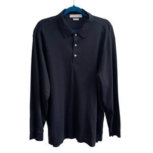 Martin Polo Shirt Mens Med‎ Black Old Money Pima Cotton Long Sleeve Golf Classic